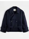Tod's Wool Blend Short Trench Coat In Blue