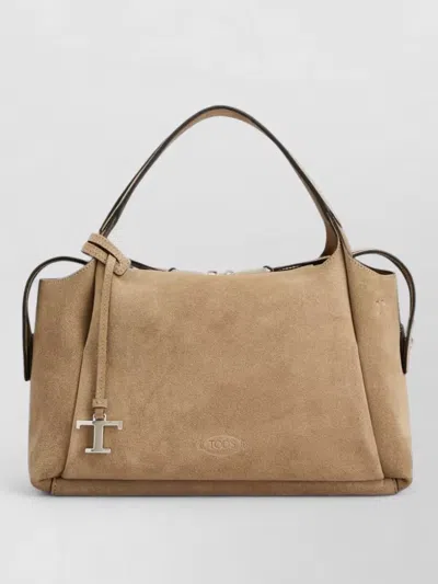 Tod's Shoulder Bag Detachable Strap Dual Handles Suede In Brown