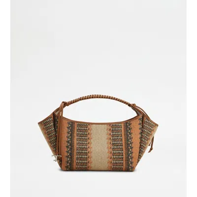 Tod's Shoulder Bag In Fabric And Leather Small In Orange