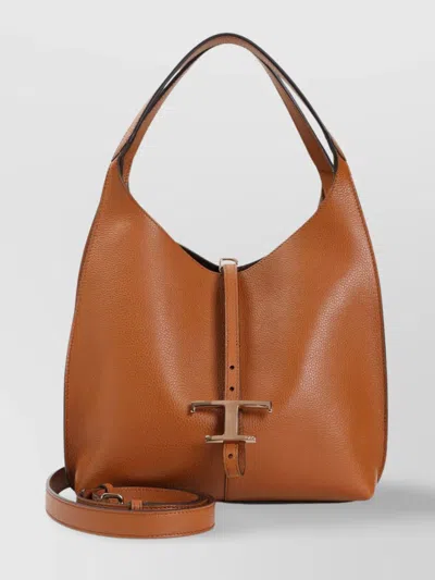 Tod's Shoulder Strap Tote Bag Hardware Texture Handles In Brown