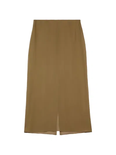 Tod's Silk Midi Skirt In Brown