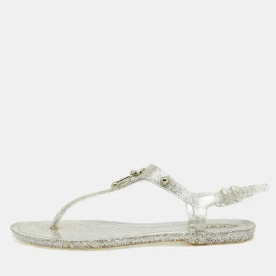 Pre-owned Tod's Silver Jelly Tassel Detail Thong Flat Sandals Size 36