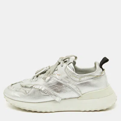 Pre-owned Tod's Silver Perforated Leather Low Top Sneakers Size 39.5