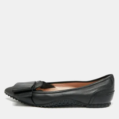 Pre-owned Tod's Size 35.5 Black Leather Pointed Toe Ballet Flats