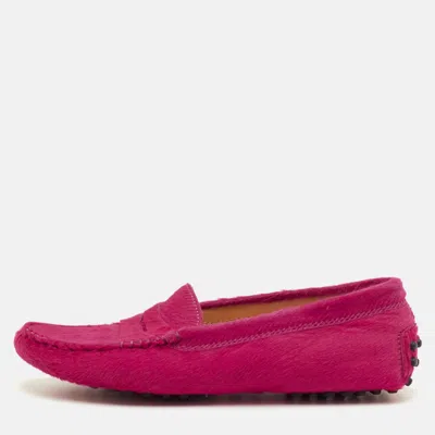 Pre-owned Tod's Size 35.5 Pink Calf Hair Penny Loafers