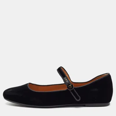 Pre-owned Tod's Size 36 Black Velvet Mary Jane Ballet Flats