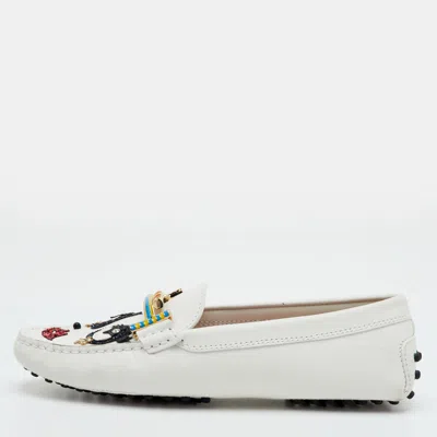 Pre-owned Tod's Size 36 White Leather Slip On Loafers