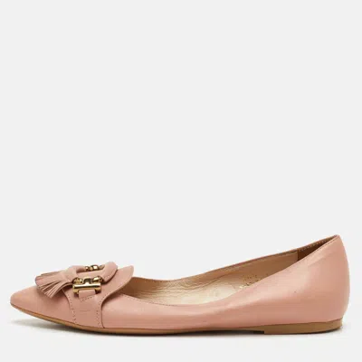 Pre-owned Tod's Size 36.5 Beige Leather Fringe Ballet Flats In Sand