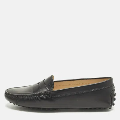 Pre-owned Tod's Size 36.5 Black Leather Slip On Loafers