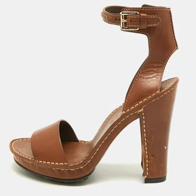 Pre-owned Tod's Size 36.5 Brown Leather Ankle Strap Sandals