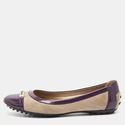 Pre-owned Tod's Size 36.5 Purple/beige Patent Leather And Suede Ballet Flats