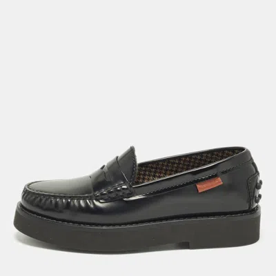 Pre-owned Tod's Size 37 Black Leather Slip On Loafers