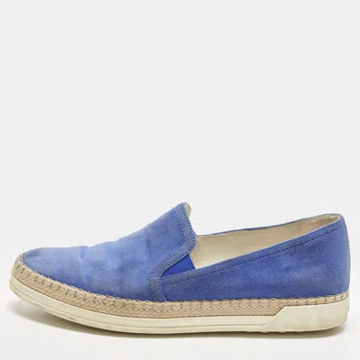 Pre-owned Tod's Size 37 Blue Suede Slip On Espadrille Sneakers