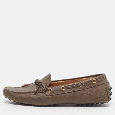 Pre-owned Tod's Size 37 Brown Leather Bow Slip On Driver Loafers