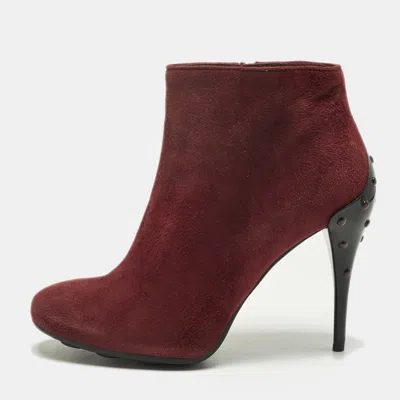 Pre-owned Tod's Size 37 Burgundy Suede Ankle Length Boots
