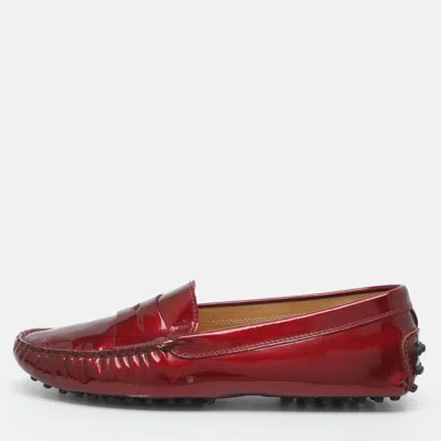 Pre-owned Tod's Size 37 Red Patent Leather Penny Loafers