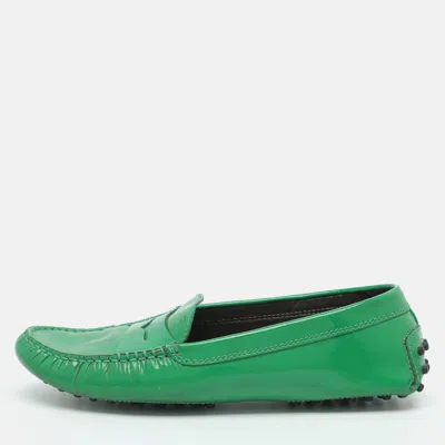 Pre-owned Tod's Size 37.5 Green Patent Leather Penny Loafers