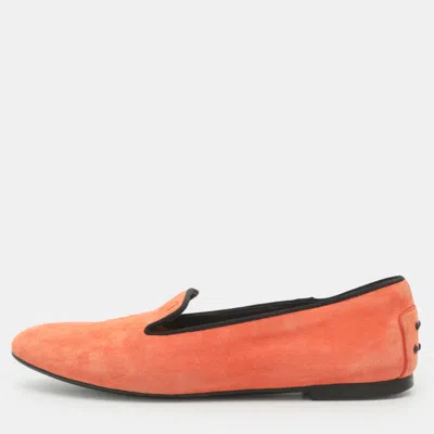 Pre-owned Tod's Size 37.5 Orange Suede Smoking Slippers