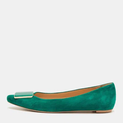 Pre-owned Tod's Size 38 Green Suede Ballet Flats