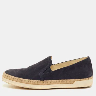 Pre-owned Tod's Size 38 Navy Blue Suede Espadrille Slip On Sneakers