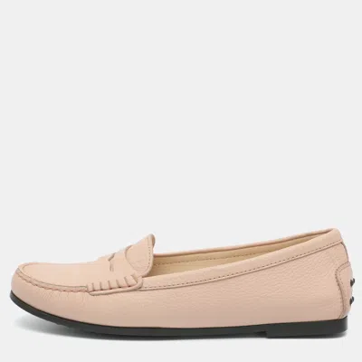Pre-owned Tod's Size 38 Pink Leather Penny Loafers
