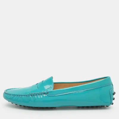 Pre-owned Tod's Size 38.5 Blue Patent Leather Penny Loafers