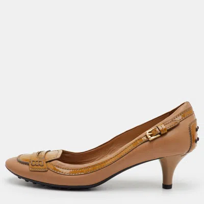 Pre-owned Tod's Size 38.5 Brown Leather And Patent Leather Pumps