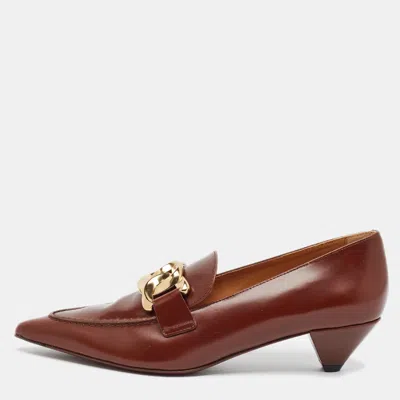 Pre-owned Tod's Size 38.5 Brown Leather Loafer Pumps