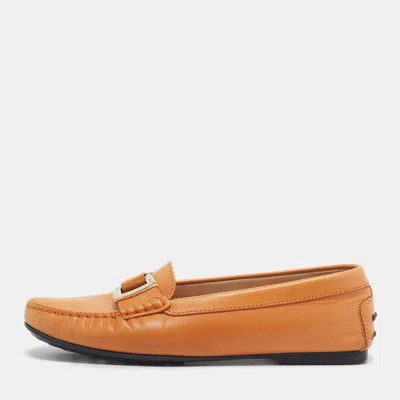 Pre-owned Tod's Size 38.5 Brown Leather Penny Loafers