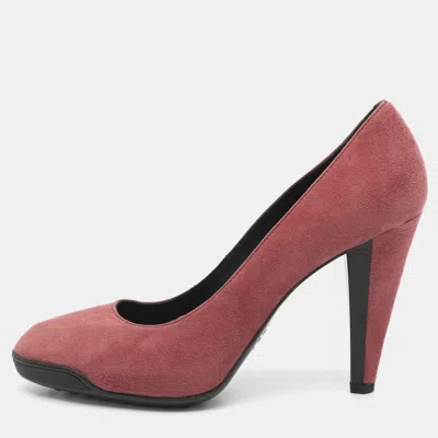 Pre-owned Tod's Size 38.5 Burgundy Suede Pumps