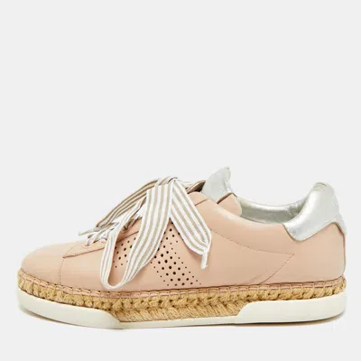 Pre-owned Tod's Size 38.5 Dusty Pink Leather Espadrille Sneakers