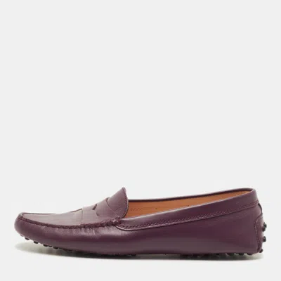 Pre-owned Tod's Size 38.5 Purple Leather Penny Slip On Loafers