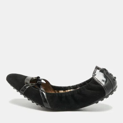 Pre-owned Tod's Size 39 Black Patent Leather And Suede Scrunch Ballet Flats