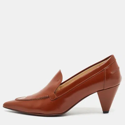 Pre-owned Tod's Size 39 Brown Leather Pointed Toe Pumps