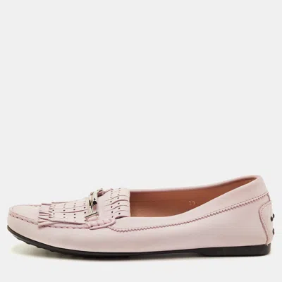 Pre-owned Tod's Size 39 Pink Nubuck Leather Laser Cut Fringe Slip On Loafers