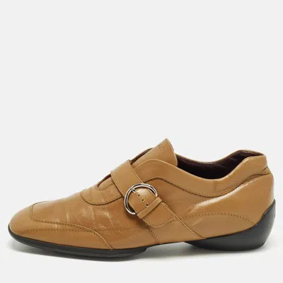 Pre-owned Tod's Size 39 Tan Leather Monk Strap Loafers In Brown
