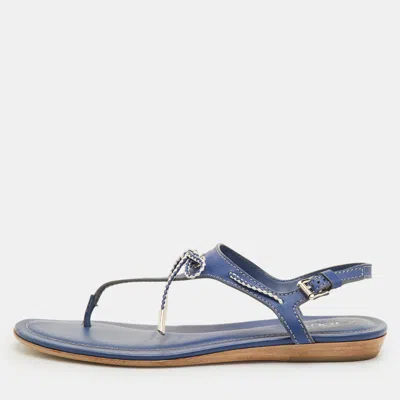 Pre-owned Tod's Size 39.5 Blue Leather Thong Flats