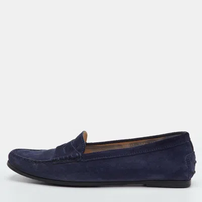Pre-owned Tod's Size 39.5 Navy Blue Suede Penny Loafers