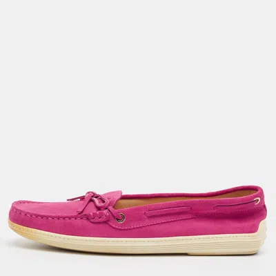 Pre-owned Tod's Size 39.5 Pink Suede Bow Slip On Loafers