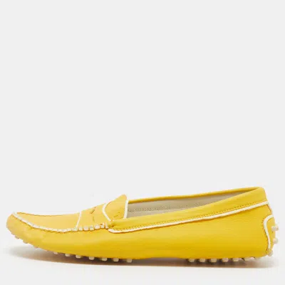 Pre-owned Tod's Size 39.5 Yellow Leather Penny Slip On Loafers