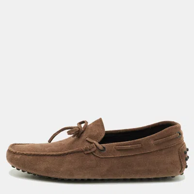 Pre-owned Tod's Size 40 Brown Suede Bow Slip On Loafers