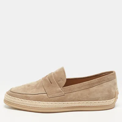 Pre-owned Tod's Size 40 Brown Suede Penny Loafers