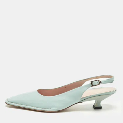 Pre-owned Tod's Size 40 Light Blue Leather Slingback Pumps