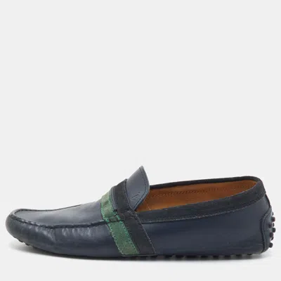 Pre-owned Tod's Size 40 Navy Blue/green Leather And Suede Slip On Loafers