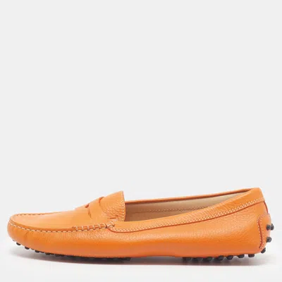 Pre-owned Tod's Size 40 Orange Leather Slip On Penny Loafers