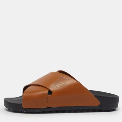 Pre-owned Tod's Size 41 Brown Leather Crisscross Flat Slides