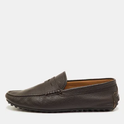 Pre-owned Tod's Size 41 Dark Brown Leather Slip On Loafers