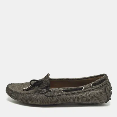 Pre-owned Tod's Size 41 Two Tone Nubuck Leather Bow Loafers In Black