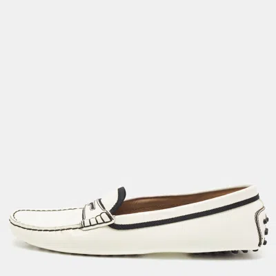 Pre-owned Tod's Size 41 White/black Patent Leather Ballet Flats