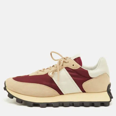 Pre-owned Tod's Size 41.5 Beige/maroon Fabric Leather And Suede Low Top Sneakers In Sand
